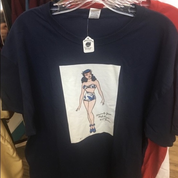 🐚Katy Keene Pin Up Tee Tropical Leaf Bikini Navy - Picture 3 of 4